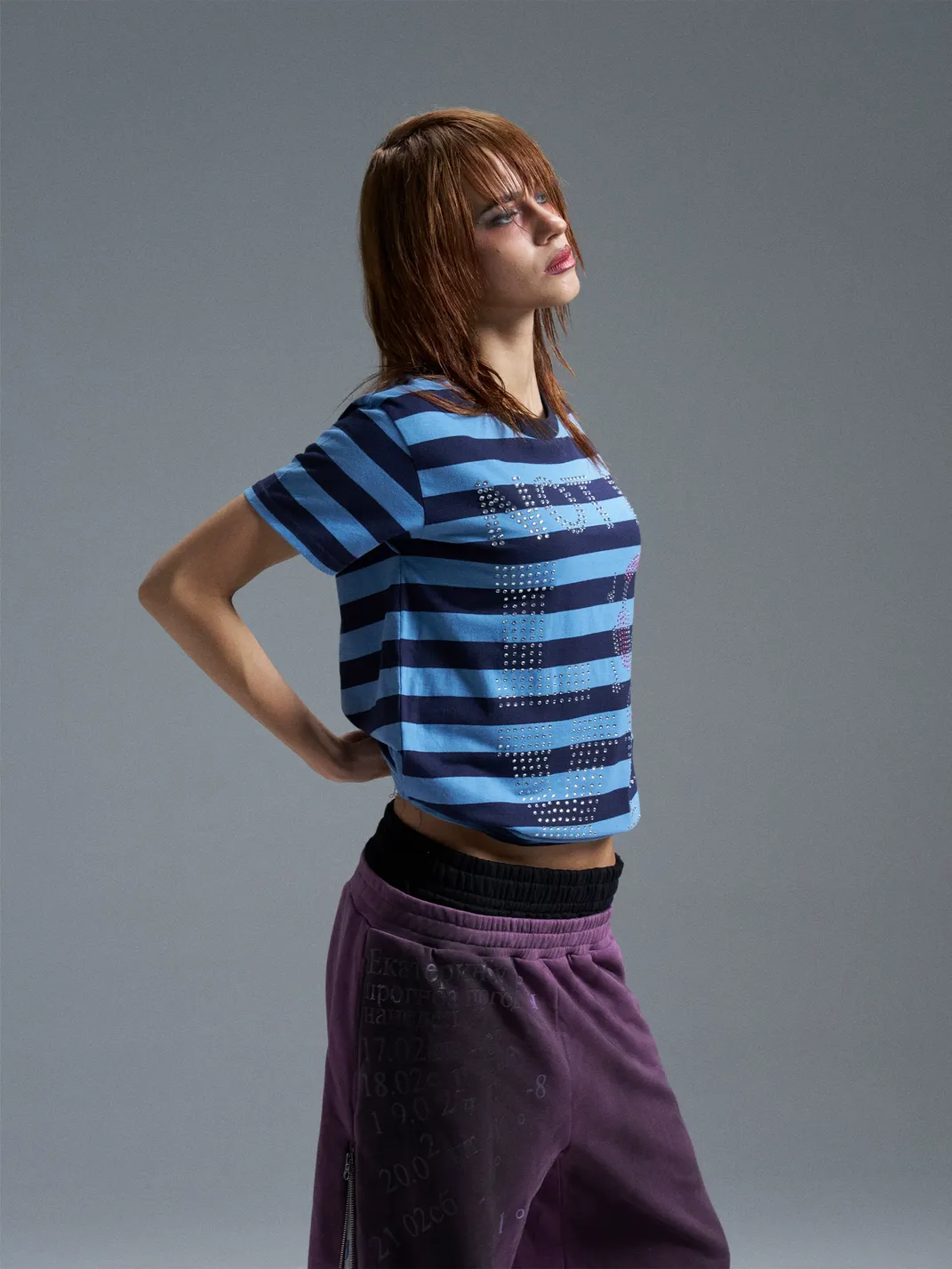 PAIKI | Rhinestone Striped T-Shirt