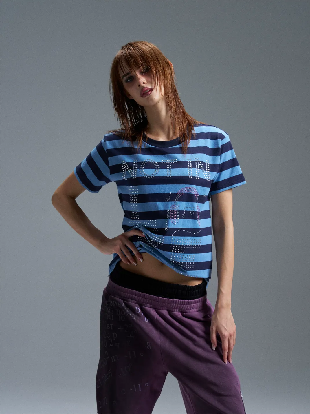 PAIKI | Rhinestone Striped T-Shirt