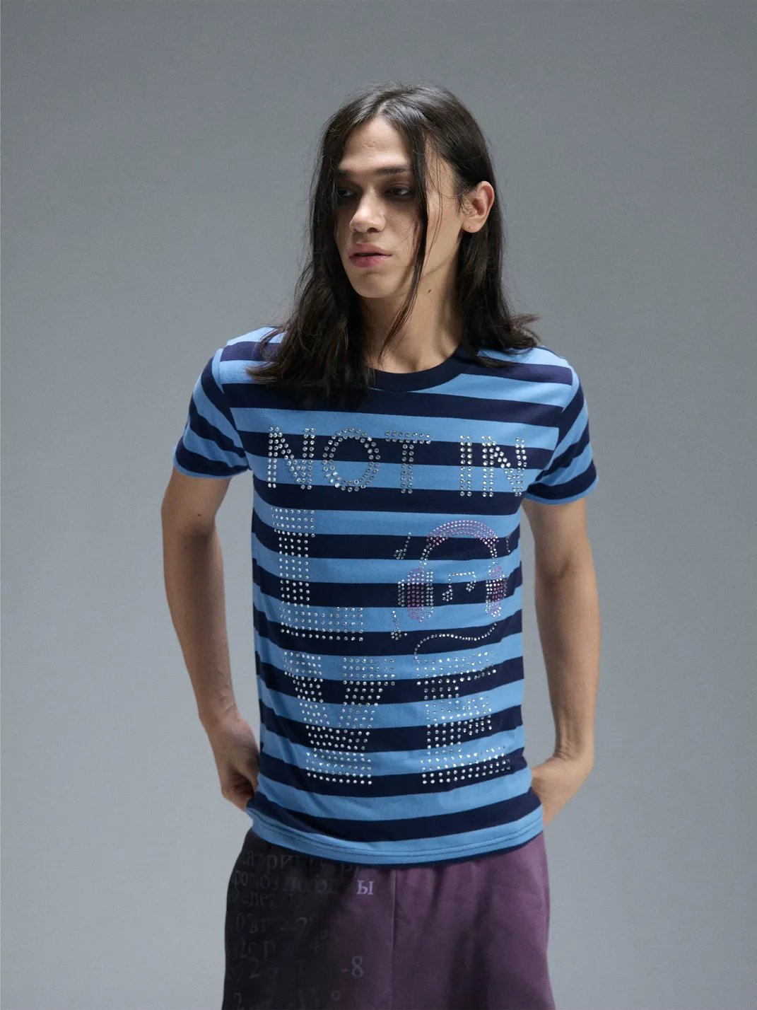 PAIKI | Rhinestone Striped T-Shirt