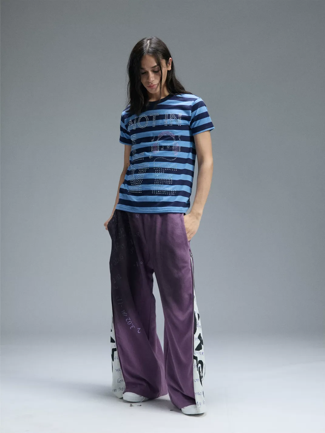 PAIKI | Rhinestone Striped T-Shirt