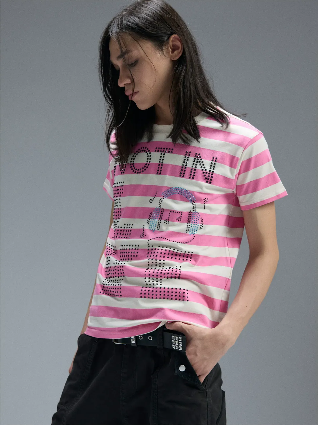 PAIKI | Rhinestone Striped T-Shirt