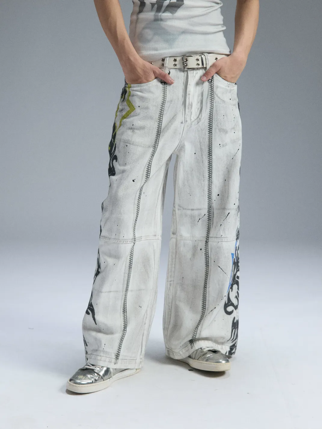 PAIKI | Graffiti Dirty Dye Letter Pants