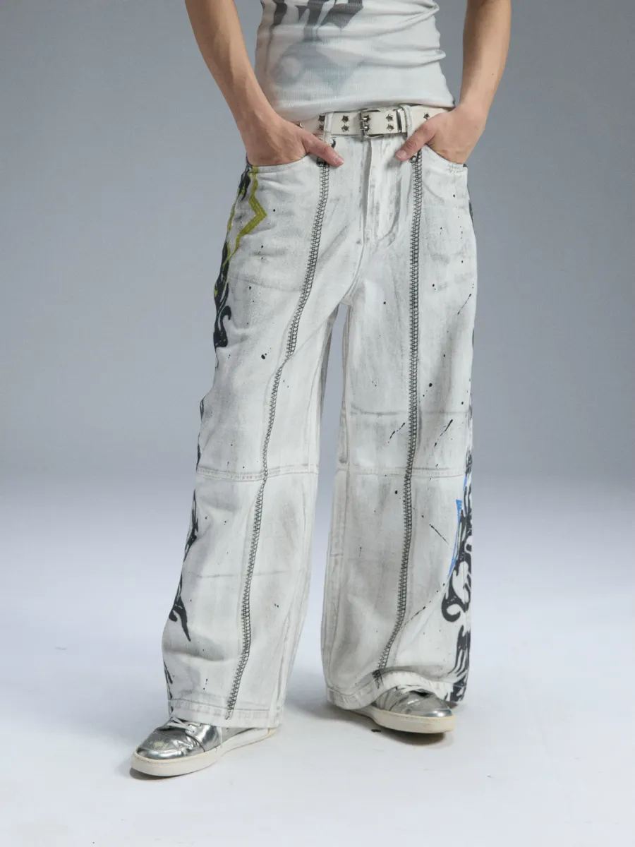PAIKI | Graffiti Dirty Dye Letter Pants - 3