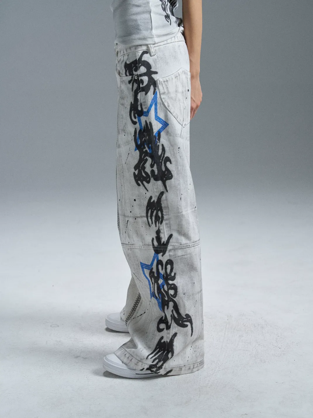 PAIKI | Graffiti Dirty Dye Letter Pants