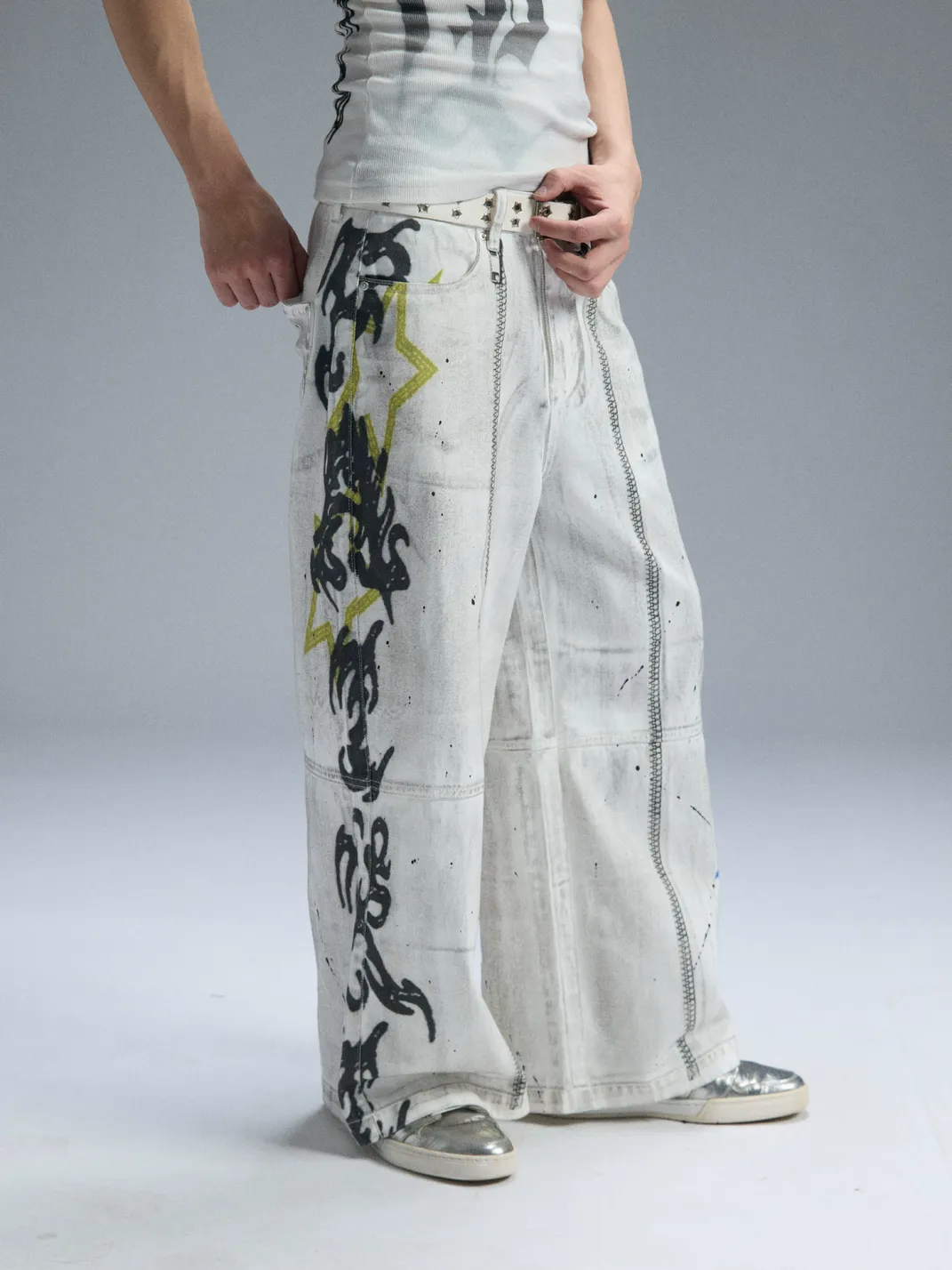 PAIKI | Graffiti Dirty Dye Letter Pants