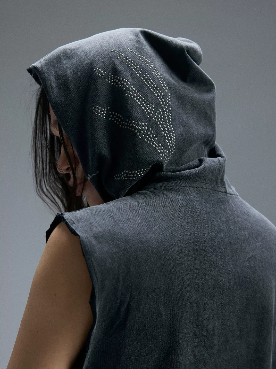 PAIKI |  Tongue Graphic Hooded Sleeveless Denim Vest