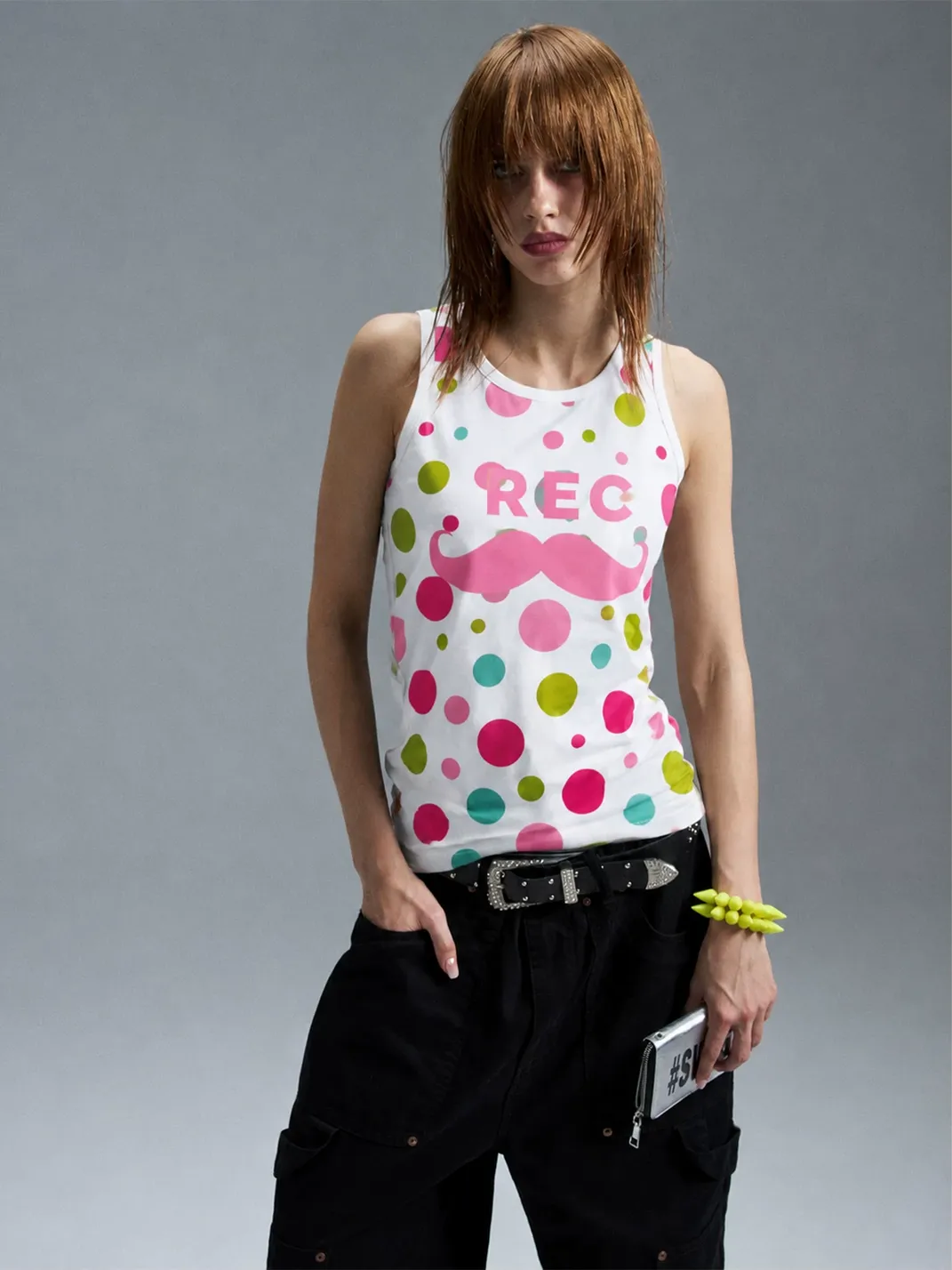 PAIKI | “Mustache Video” Multi-Color Polka Dot Star Tank Top