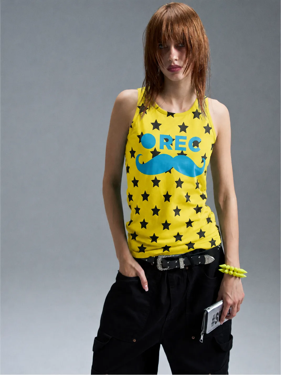 PAIKI | “Mustache Video” Multi-Color Polka Dot Star Tank Top