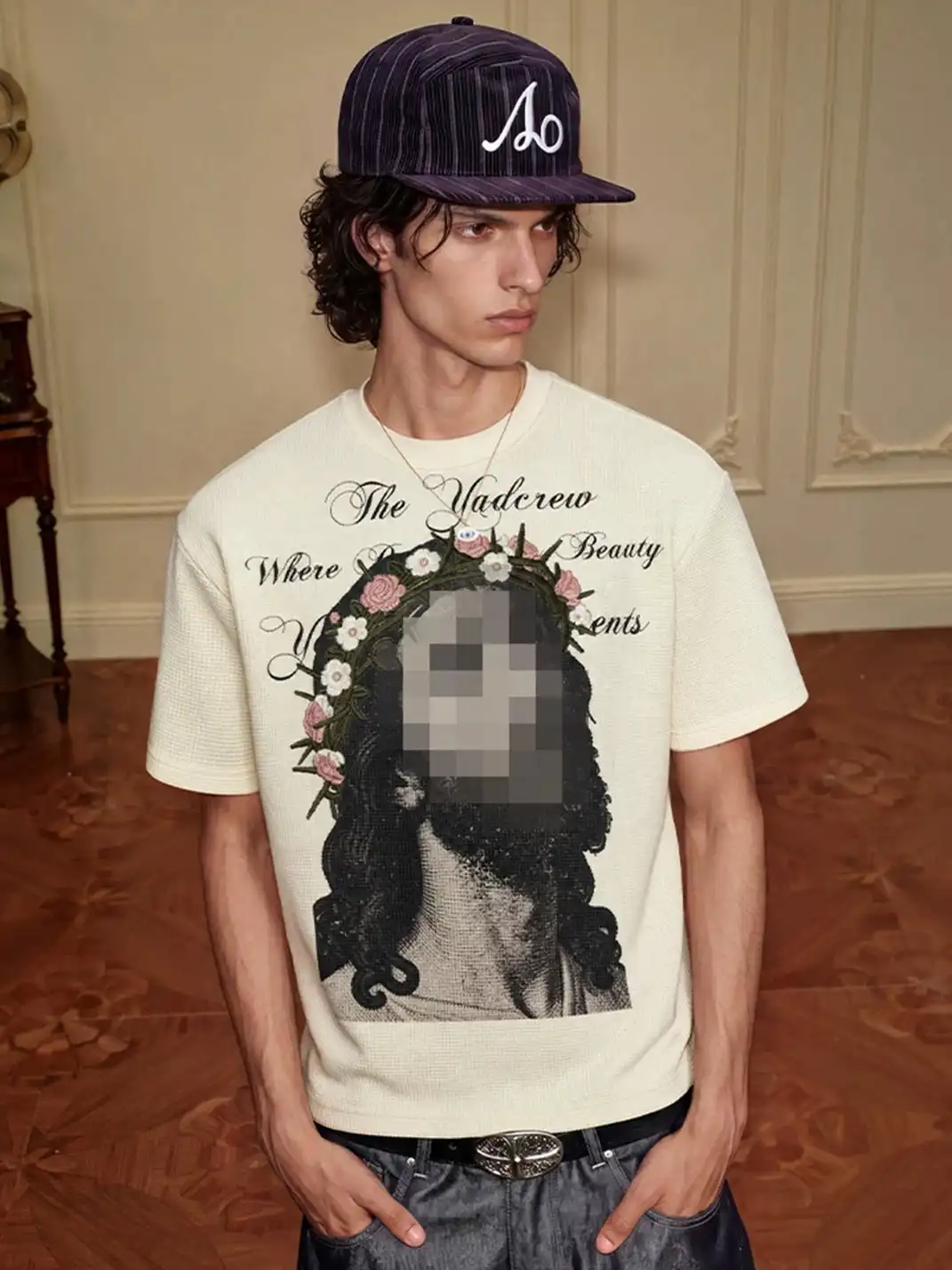 YADcrew | Vintage Print Embroidered T-Shirt