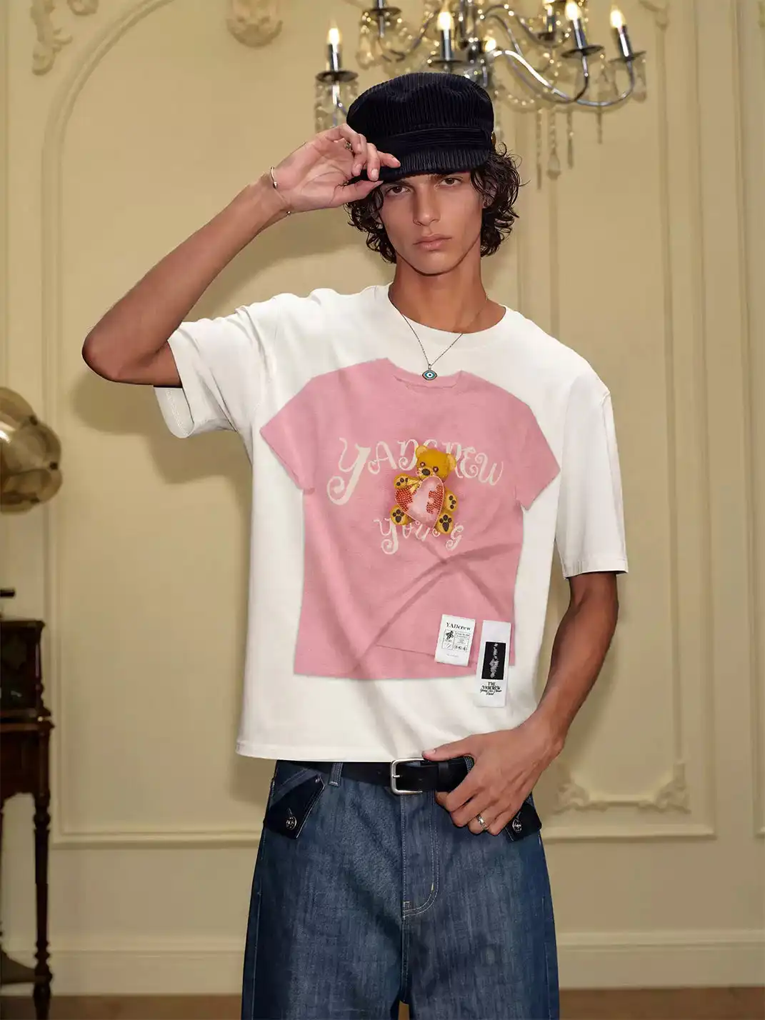 YADcrew | Puzzle Bear Faux Two-Piece T-Shirt