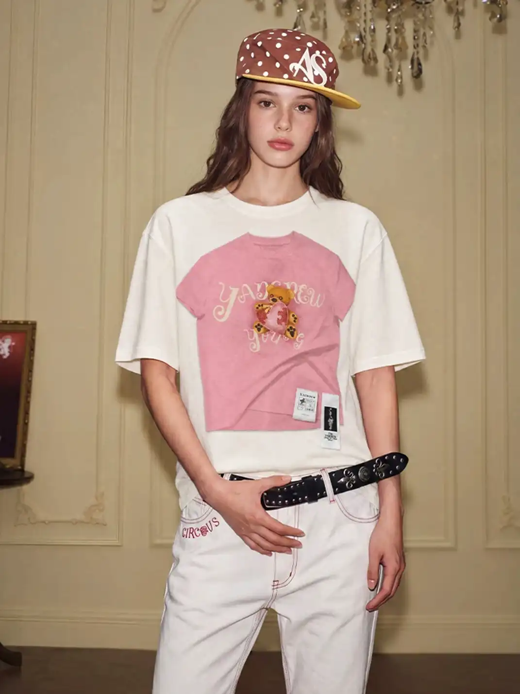 YADcrew | Puzzle Bear Faux Two-Piece T-Shirt
