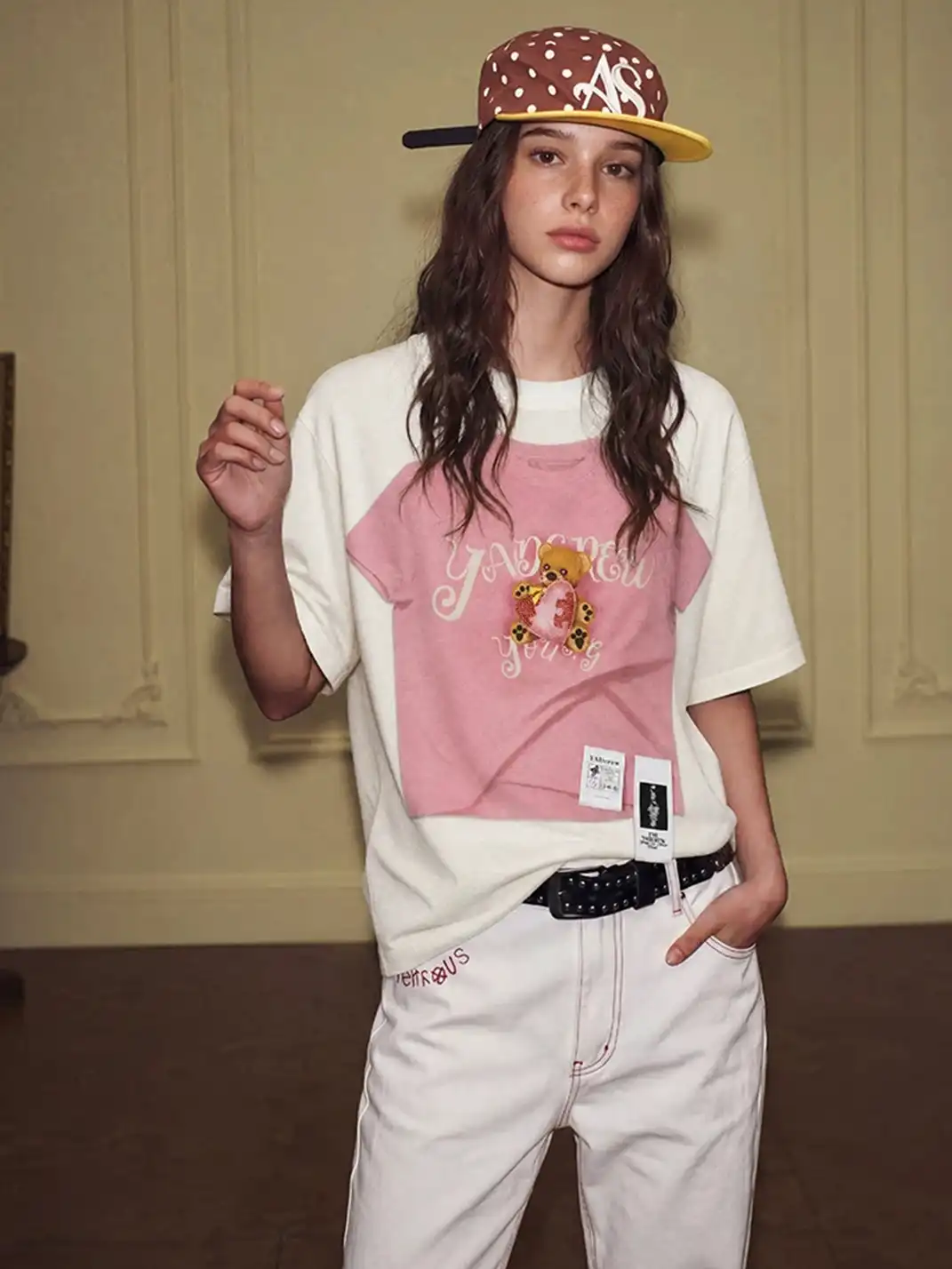 YADcrew | Puzzle Bear Faux Two-Piece T-Shirt