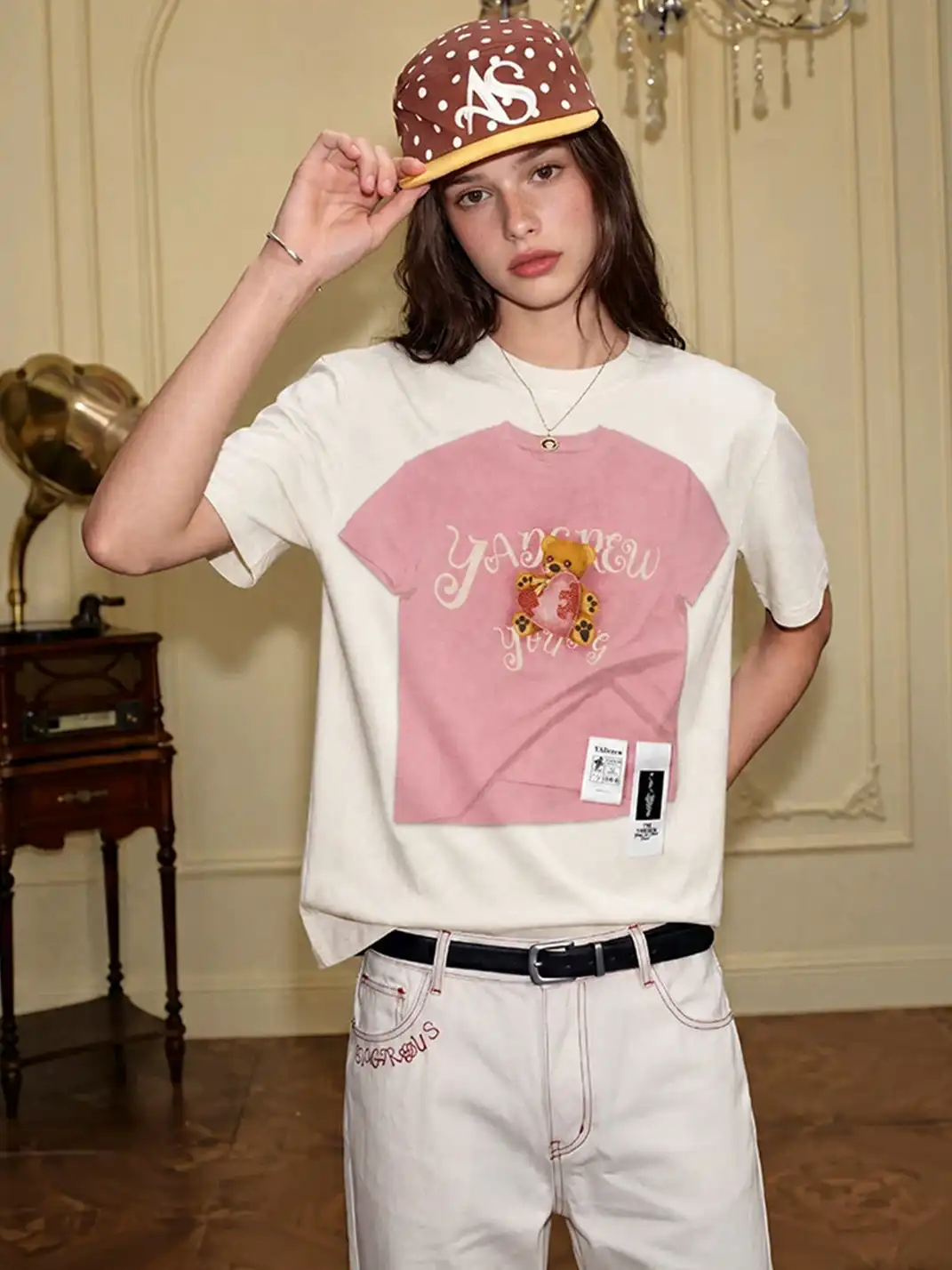 YADcrew | Puzzle Bear Faux Two-Piece T-Shirt