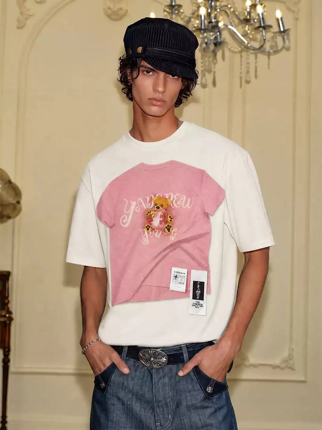 YADcrew | Puzzle Bear Faux Two-Piece T-Shirt