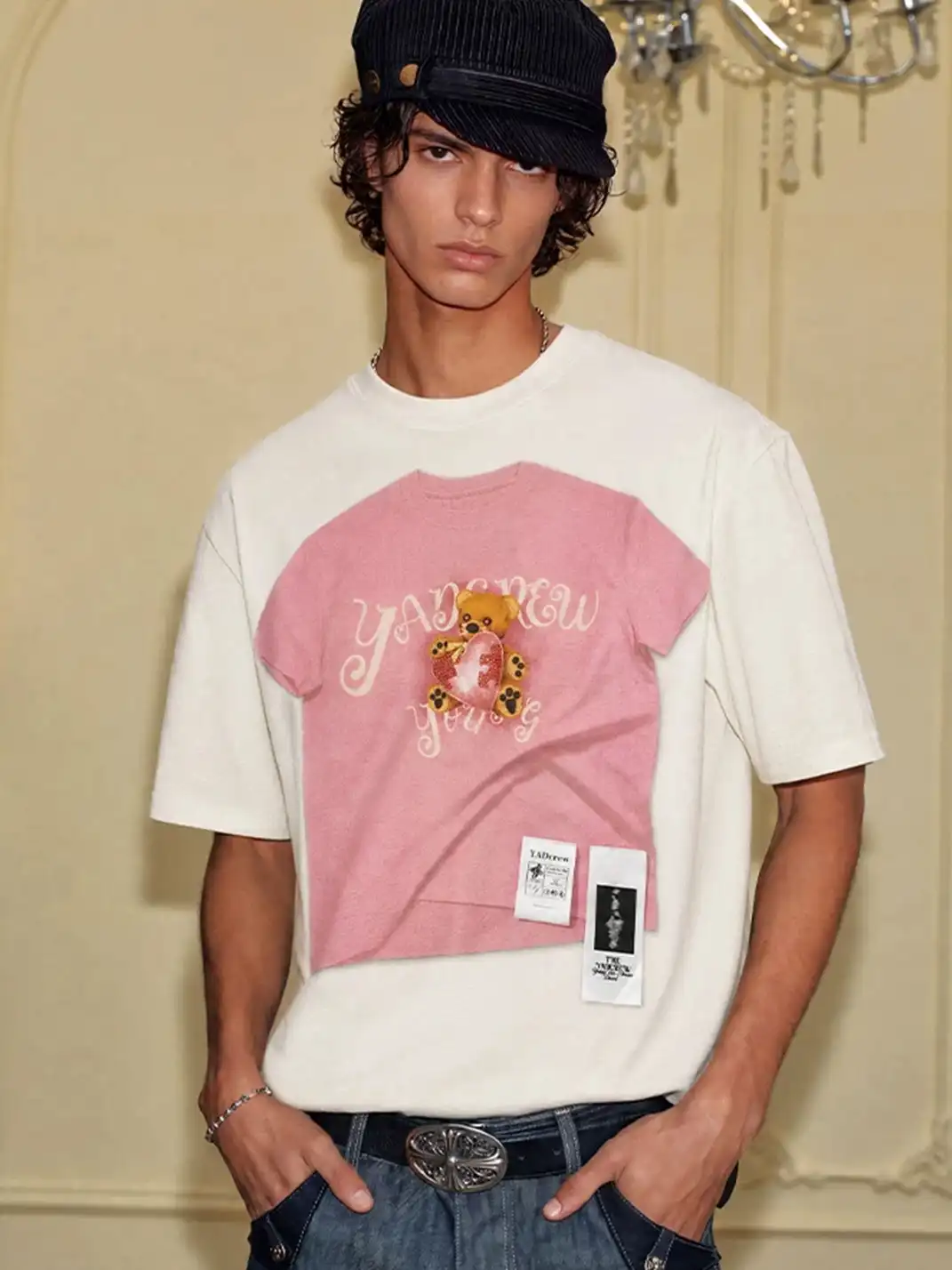 YADcrew | Puzzle Bear Faux Two-Piece T-Shirt