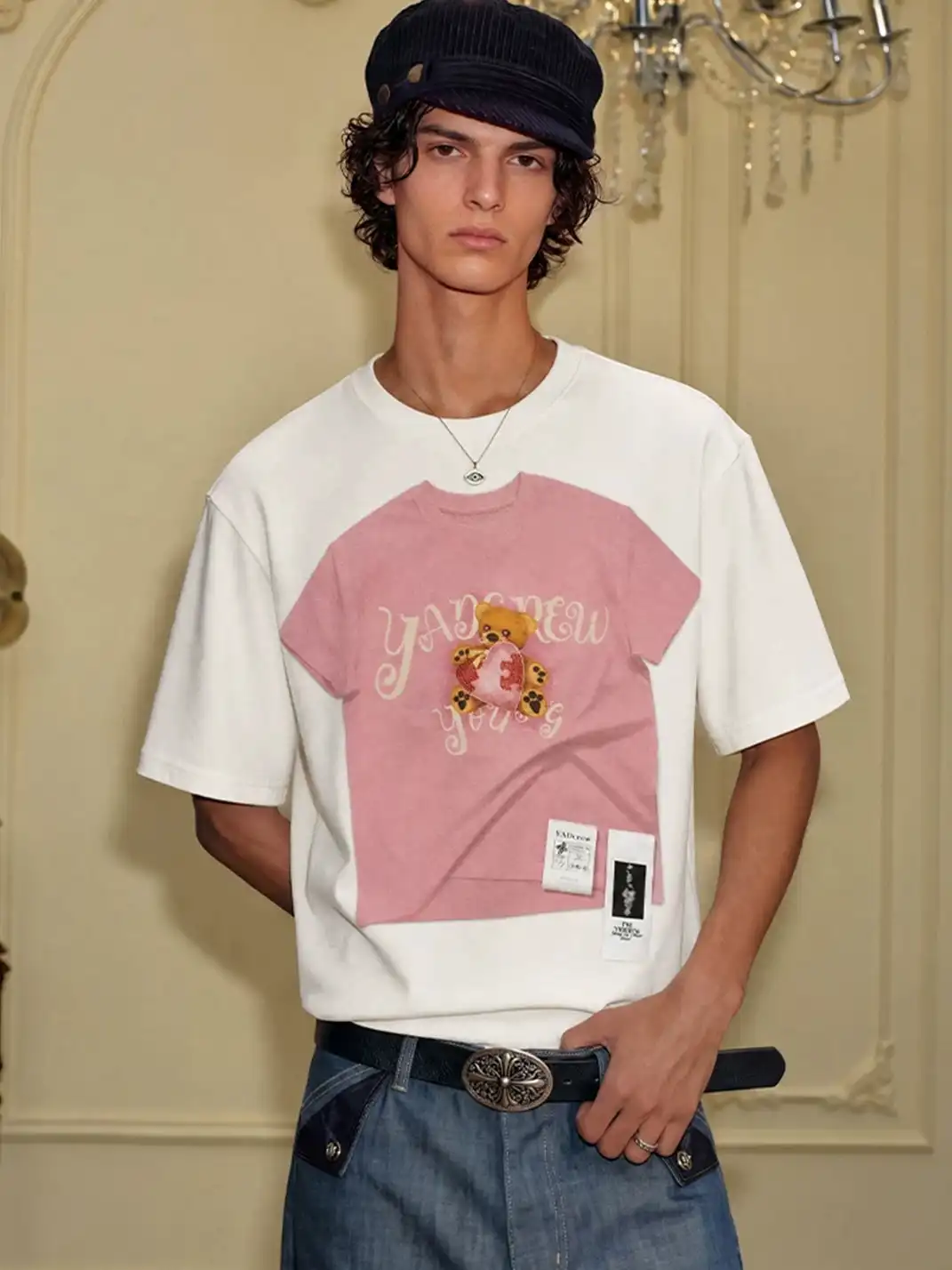 YADcrew | Puzzle Bear Faux Two-Piece T-Shirt