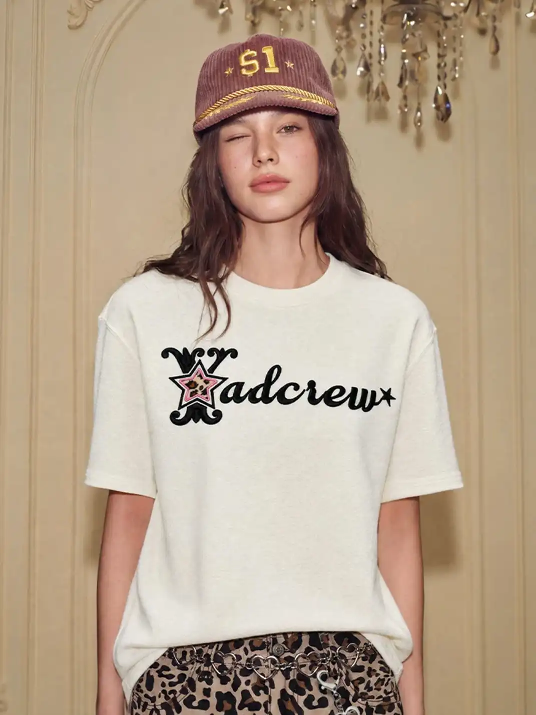 YADcrew | Leopard Star 3D Embroidered T-Shirt