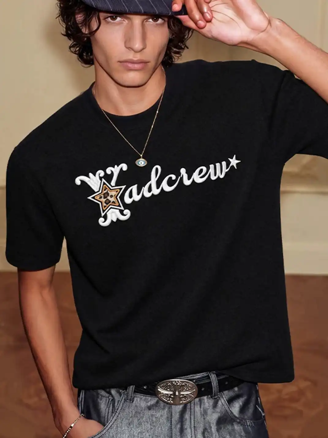 YADcrew | Leopard Star 3D Embroidered T-Shirt