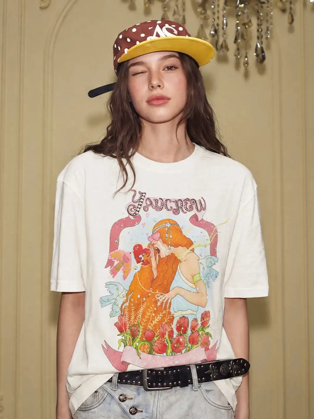 YADcrew | Vintage Girl Illustration Print T-Shirt