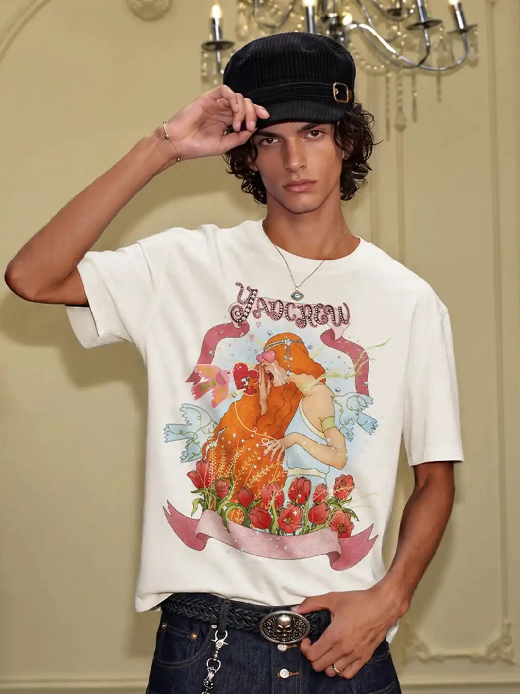 YADcrew | Vintage Girl Illustration Print T-Shirt
