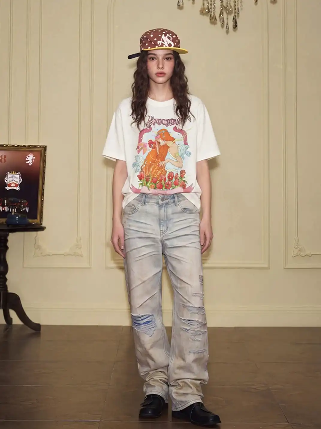 YADcrew | Vintage Girl Illustration Print T-Shirt