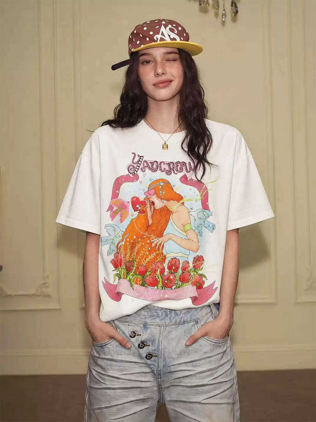 YADcrew | Vintage Girl Illustration Print T-Shirt