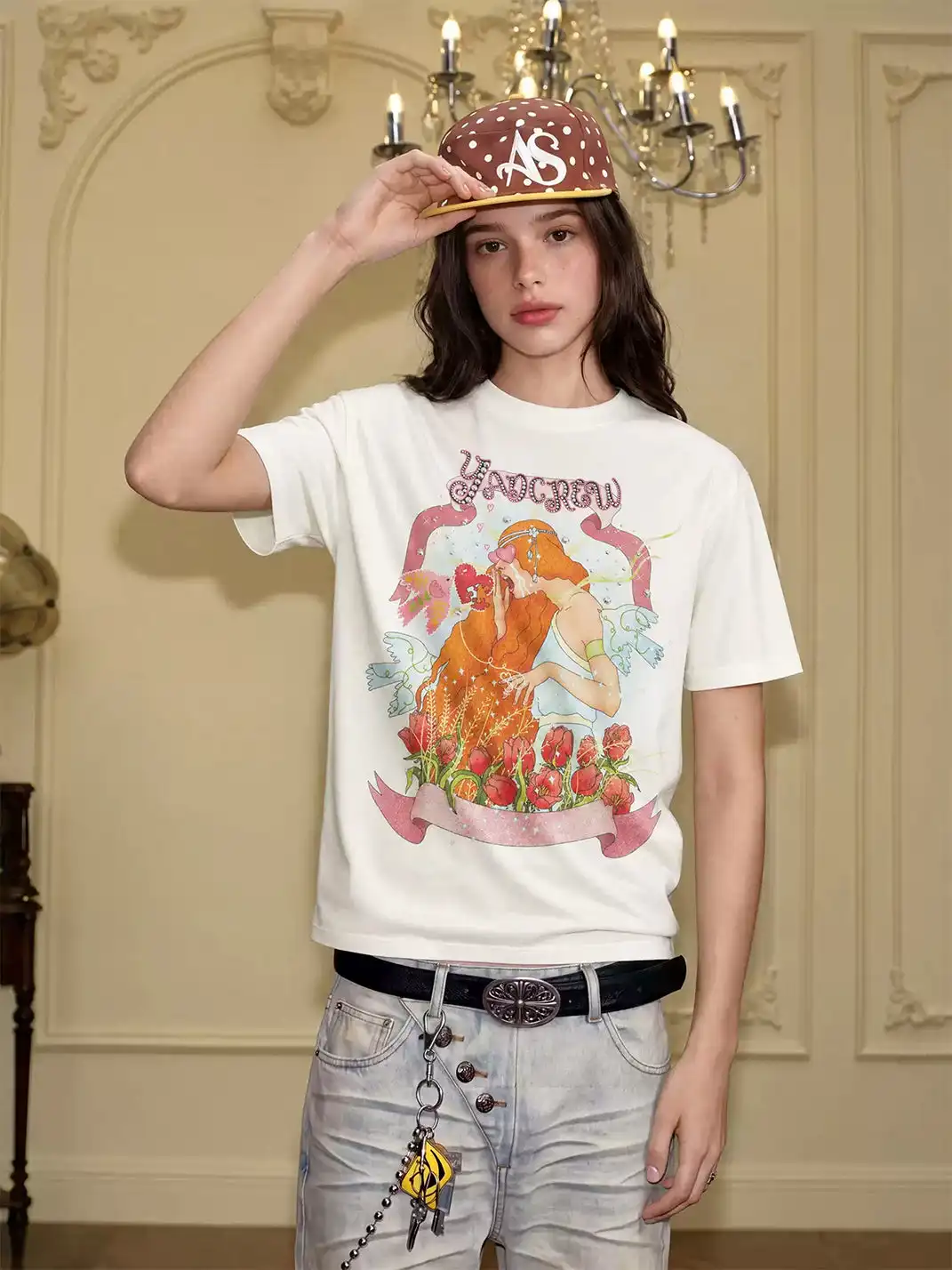 YADcrew | Vintage Girl Illustration Print T-Shirt