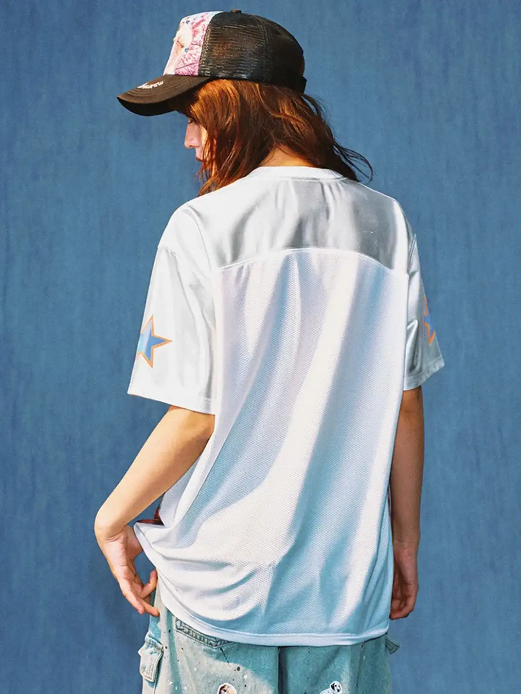 YADcrew | Cat Photo Patchwork V-Neck T-Shirt