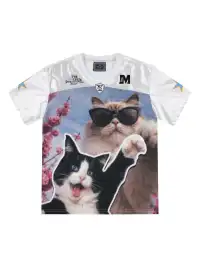 YADcrew | Cat Photo Patchwork V-Neck T-Shirt