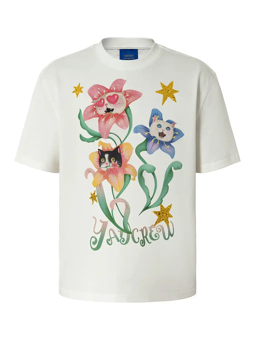 YADcrew | Floral Cat Graphic Print T-Shirt