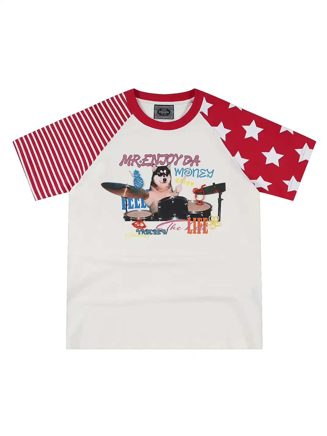 YADcrew | Cat Dog Graphic Patchwork Sleeve T-Shirt