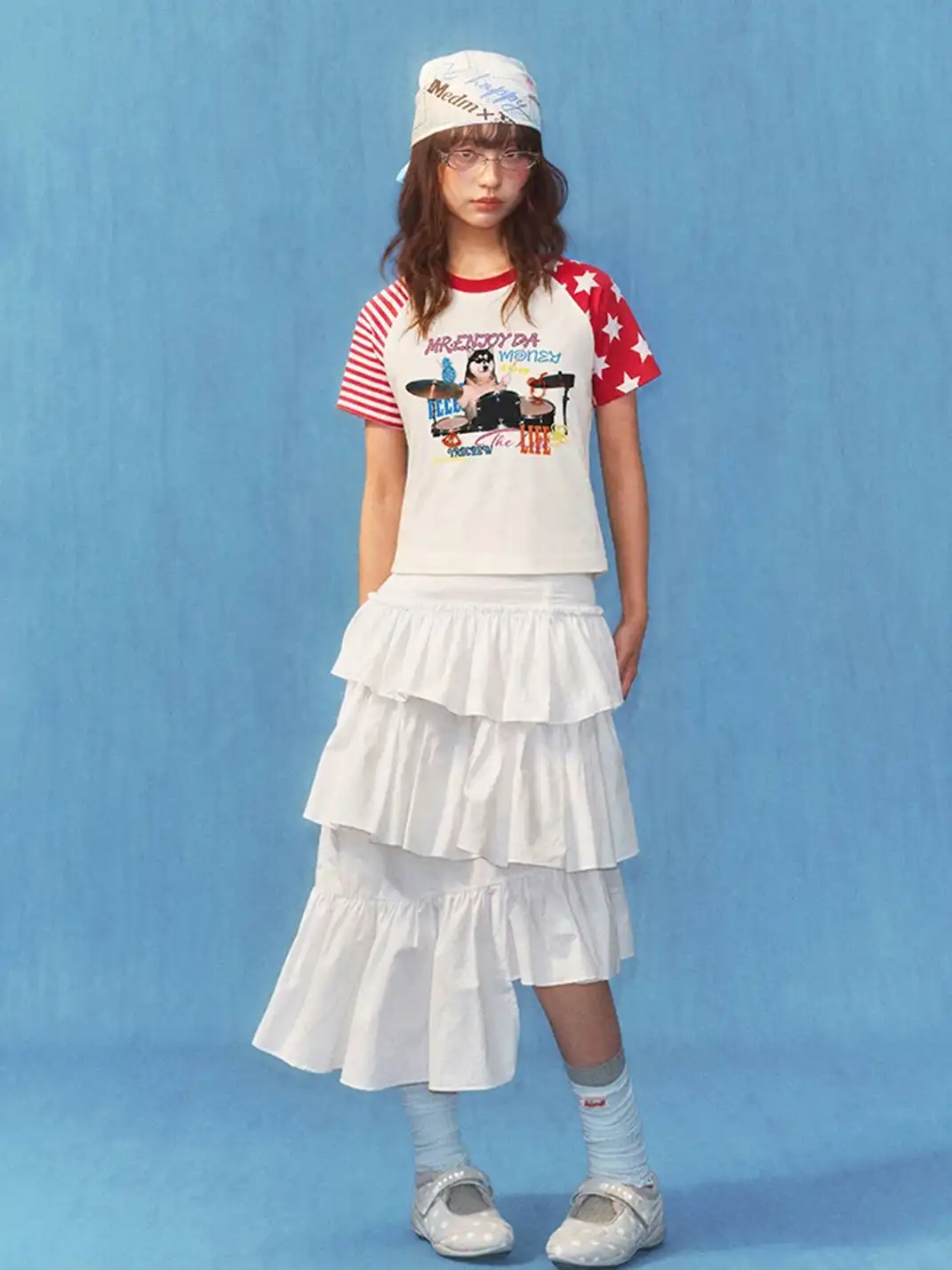 YADcrew | Cat Dog Graphic Patchwork Sleeve T-Shirt