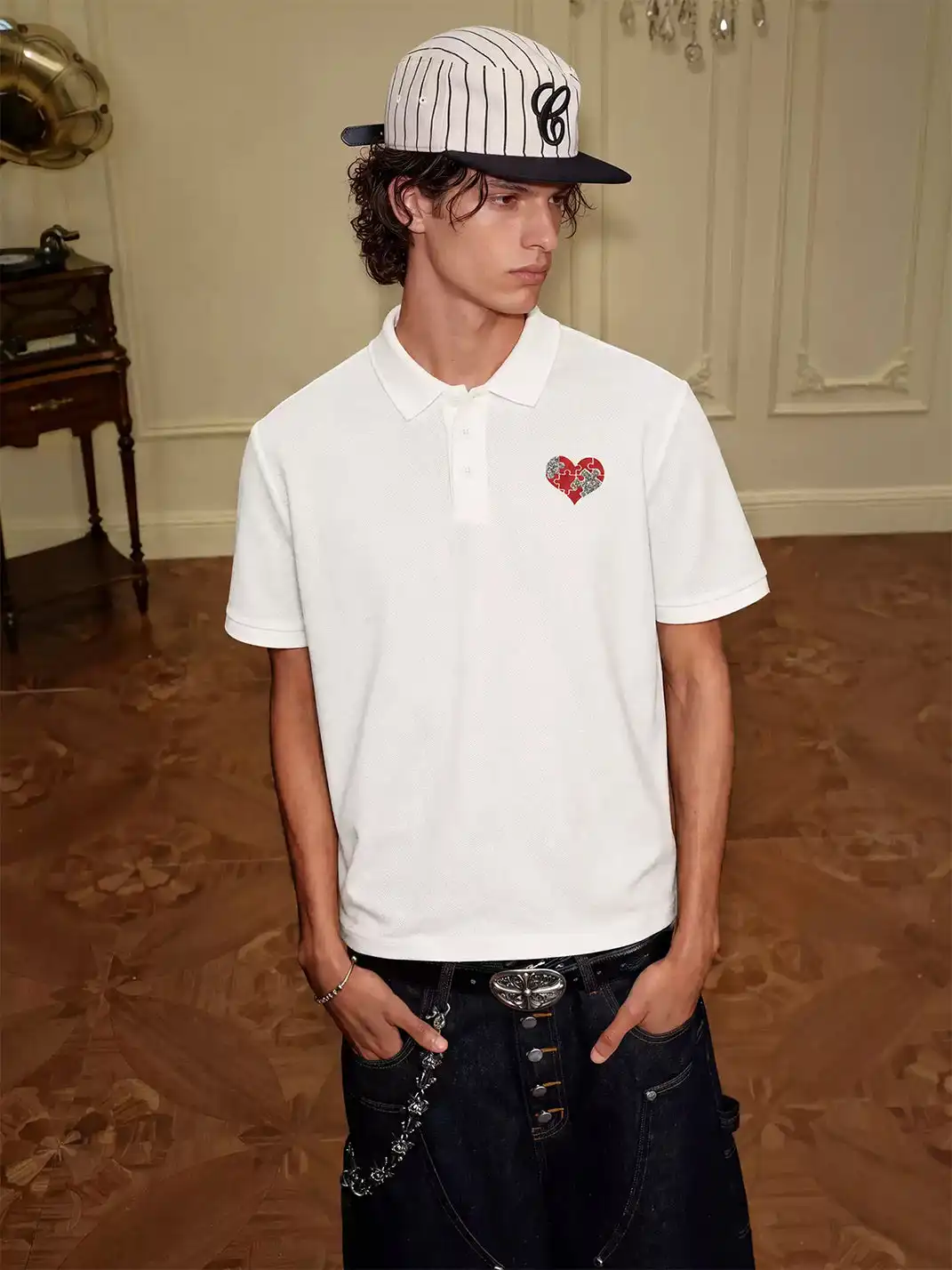 YADcrew | Heart Embroidered Collared Polo Shirt