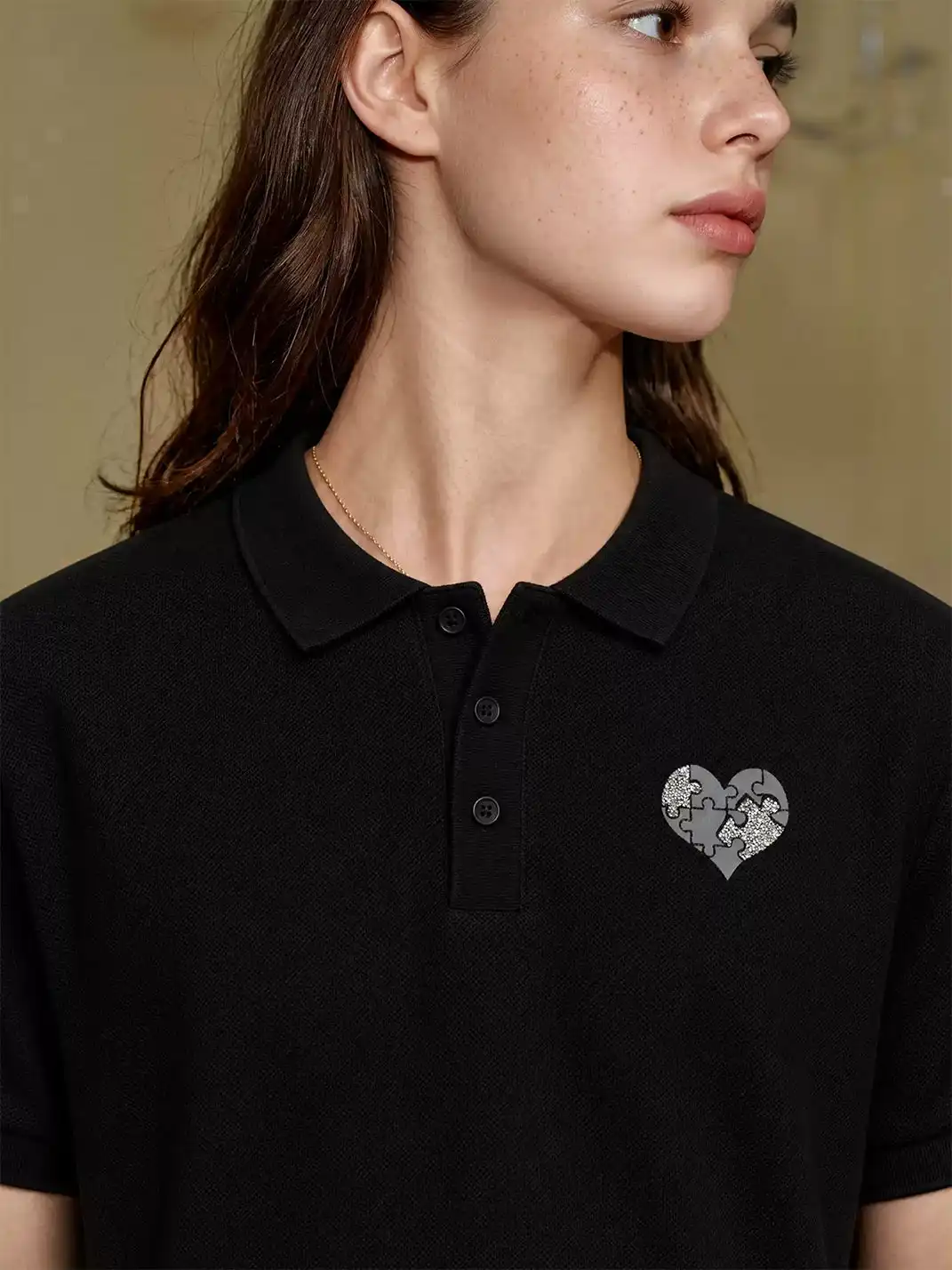YADcrew | Heart Embroidered Collared Polo Shirt