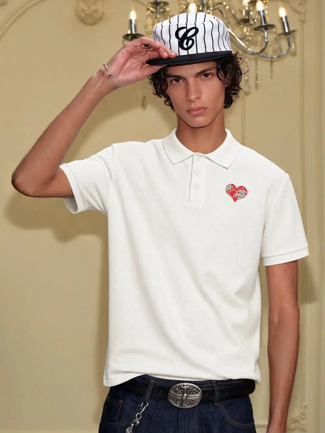 YADcrew | Heart Embroidered Collared Polo Shirt