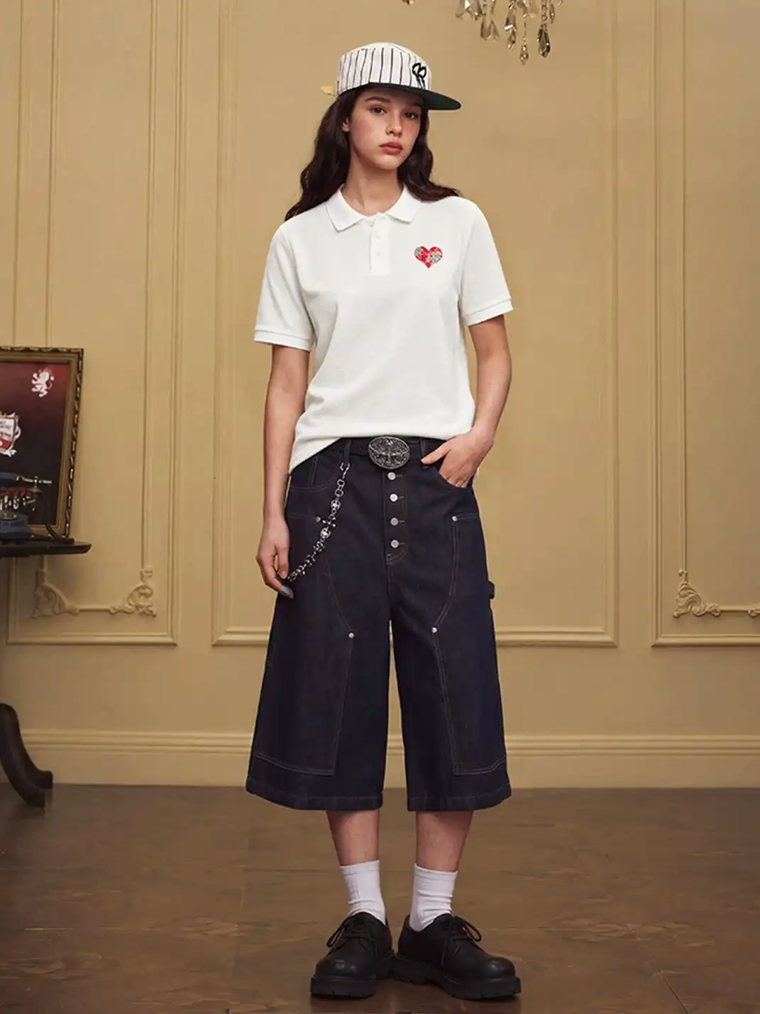 YADcrew | Heart Embroidered Collared Polo Shirt