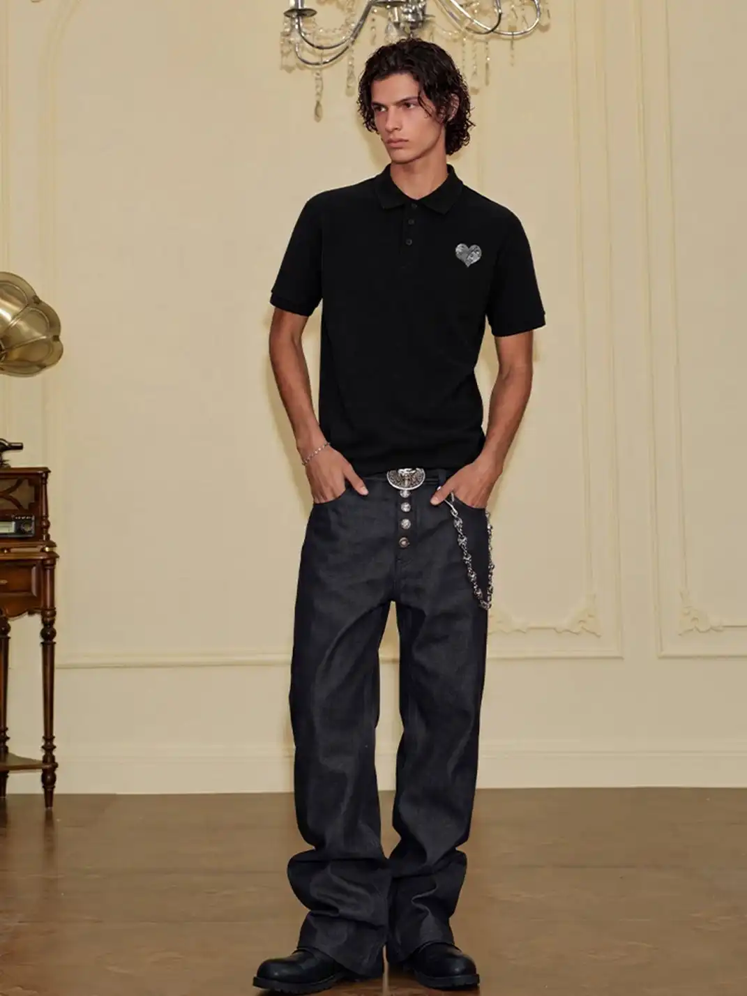 YADcrew | Heart Embroidered Collared Polo Shirt