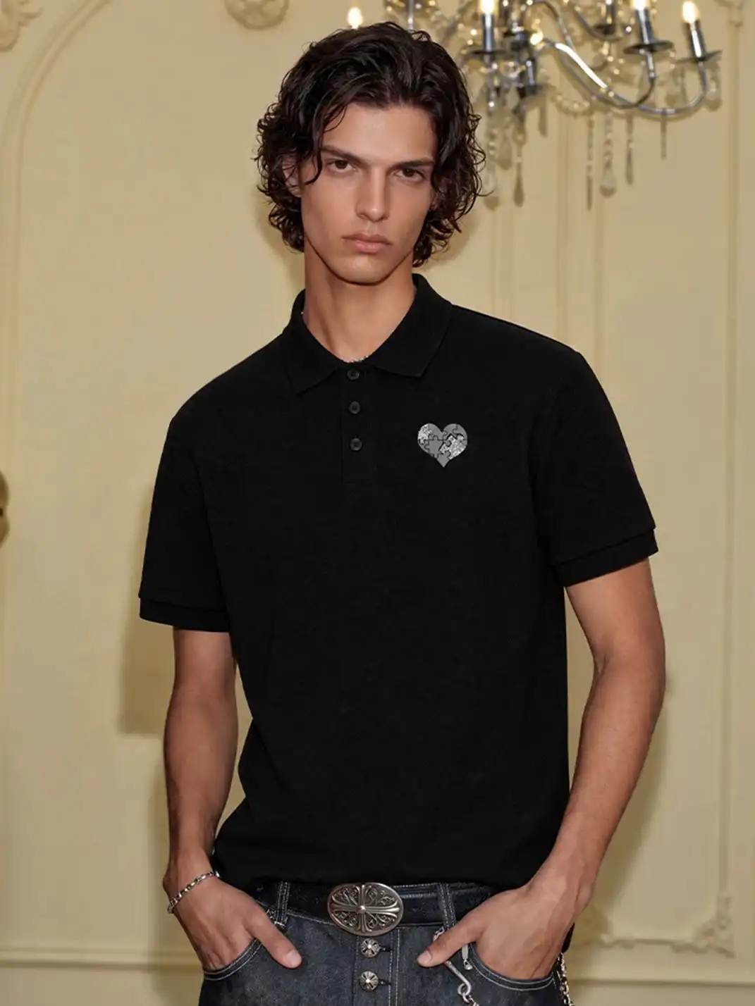 YADcrew | Heart Embroidered Collared Polo Shirt