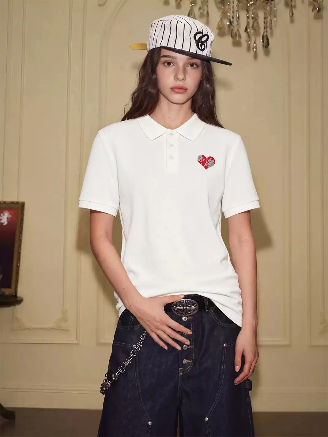 YADcrew | Heart Embroidered Collared Polo Shirt