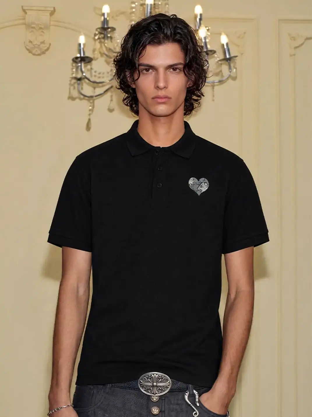 YADcrew | Heart Embroidered Collared Polo Shirt