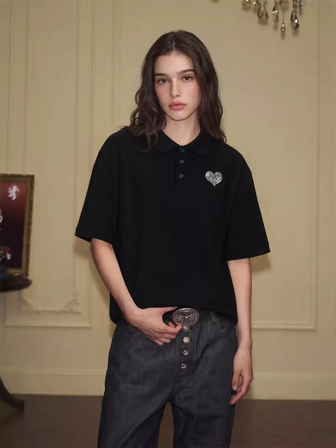 YADcrew | Heart Embroidered Collared Polo Shirt
