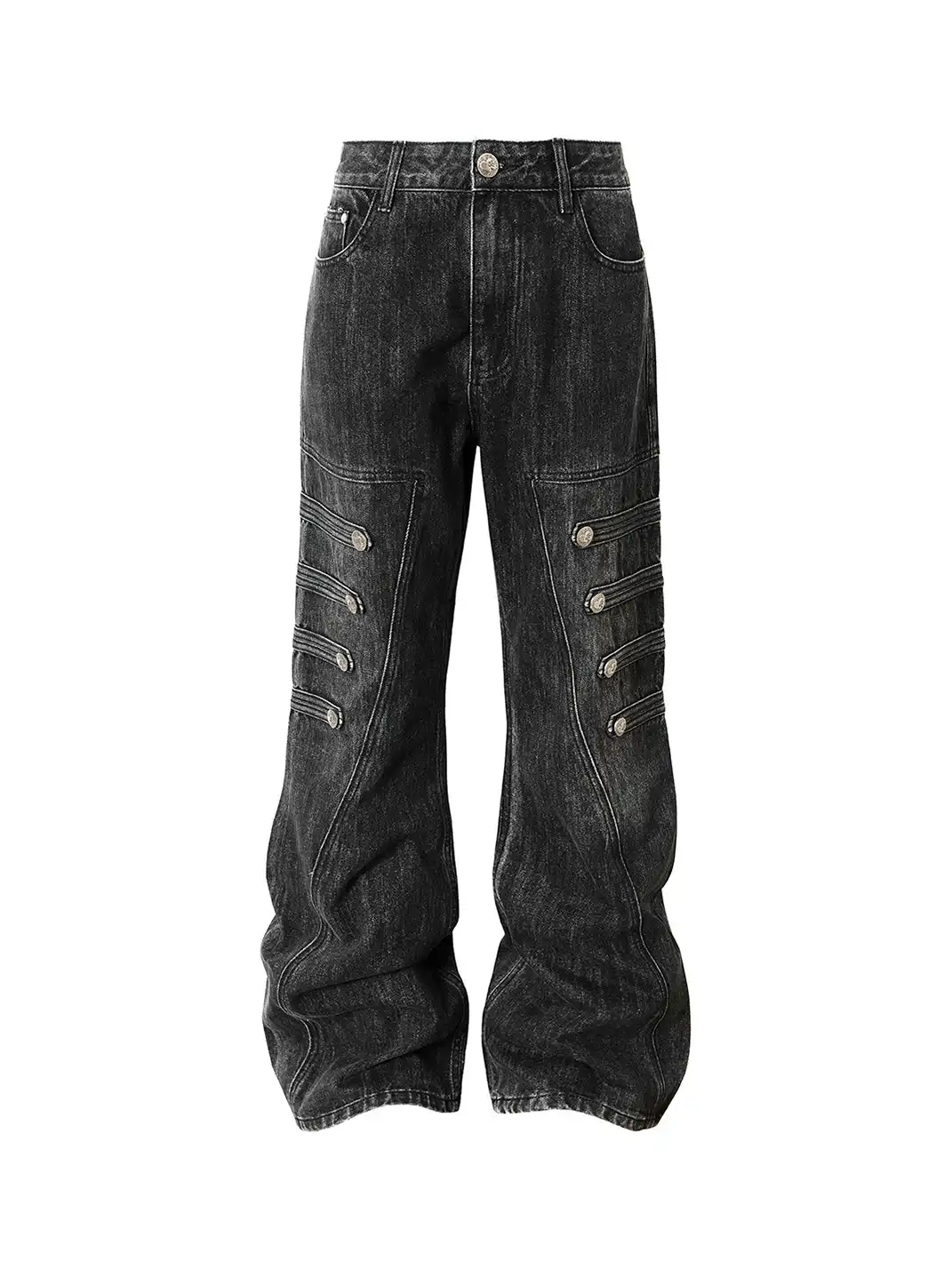 YADcrew | Multi-Buckle Panel Washed Wide-Leg Jeans