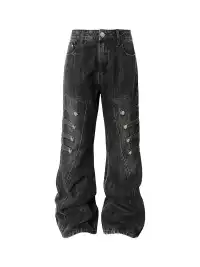 YADcrew | Multi-Buckle Panel Washed Wide-Leg Jeans