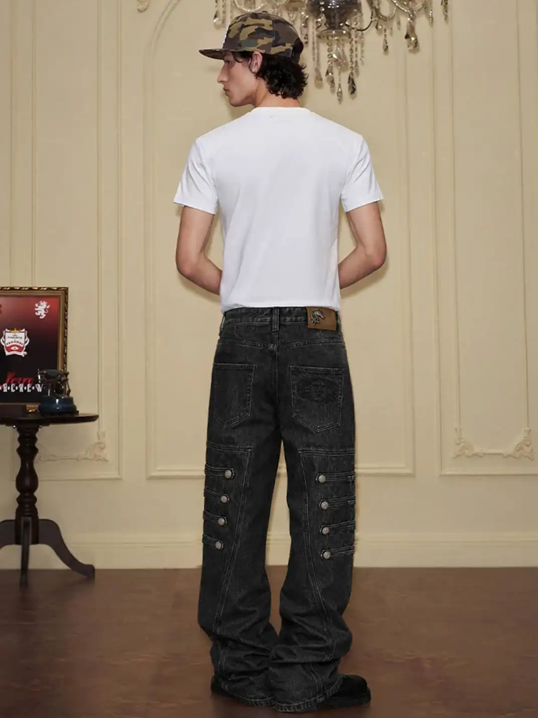 YADcrew | Multi-Buckle Panel Washed Wide-Leg Jeans