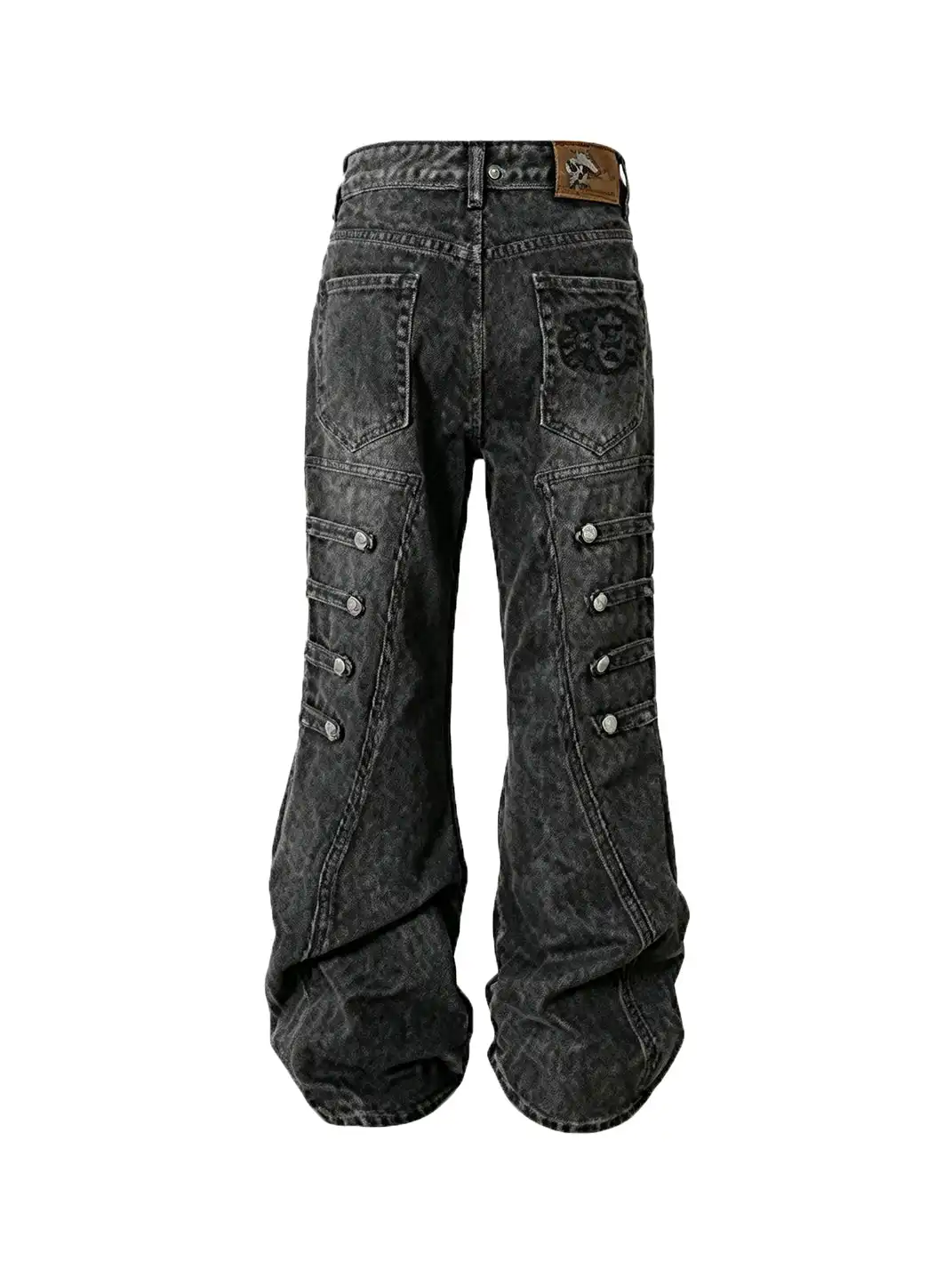 YADcrew | Multi-Buckle Panel Washed Wide-Leg Jeans
