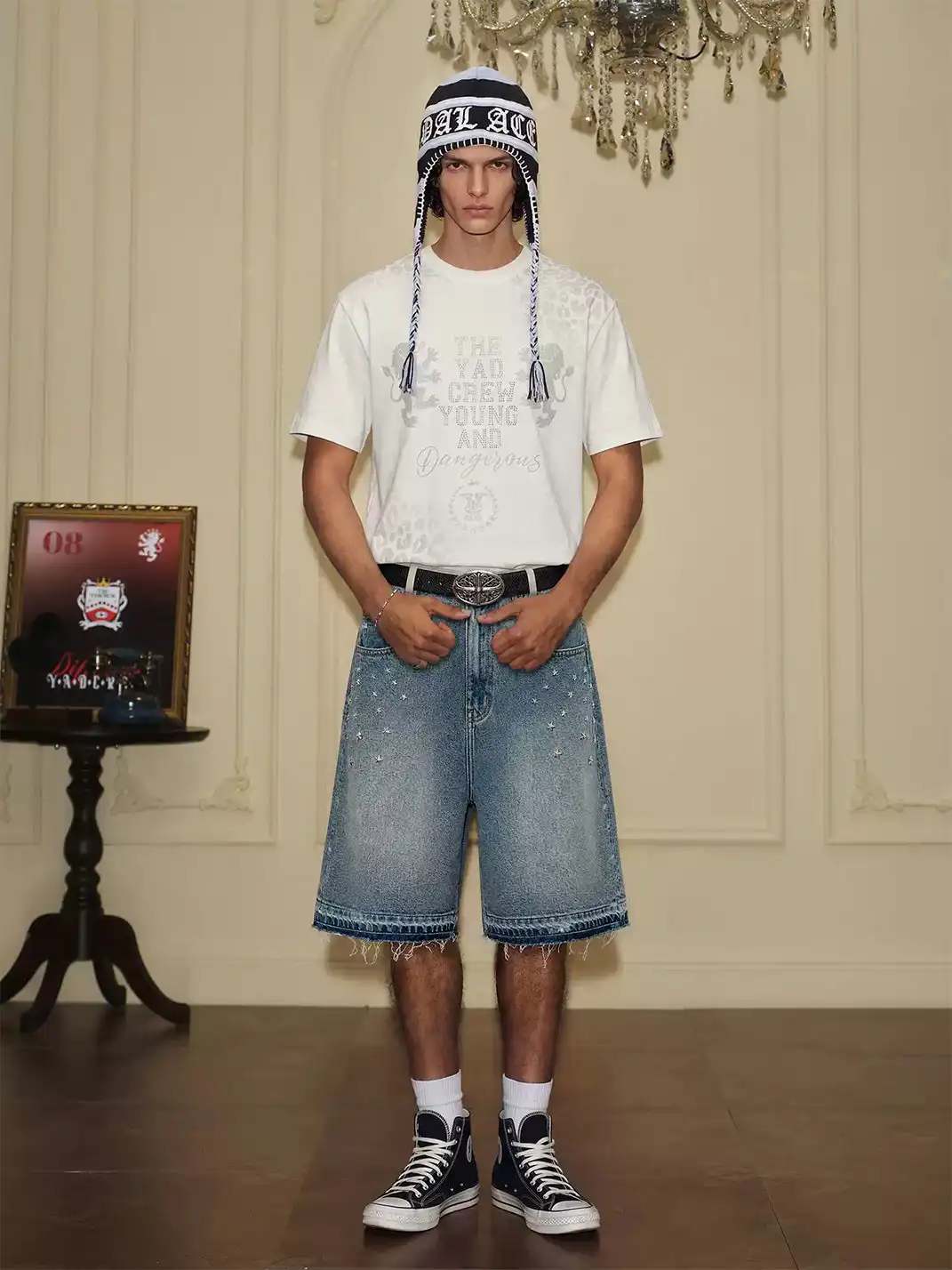 YADcrew | Vintage Star Rhinestone Washed Denim Shorts