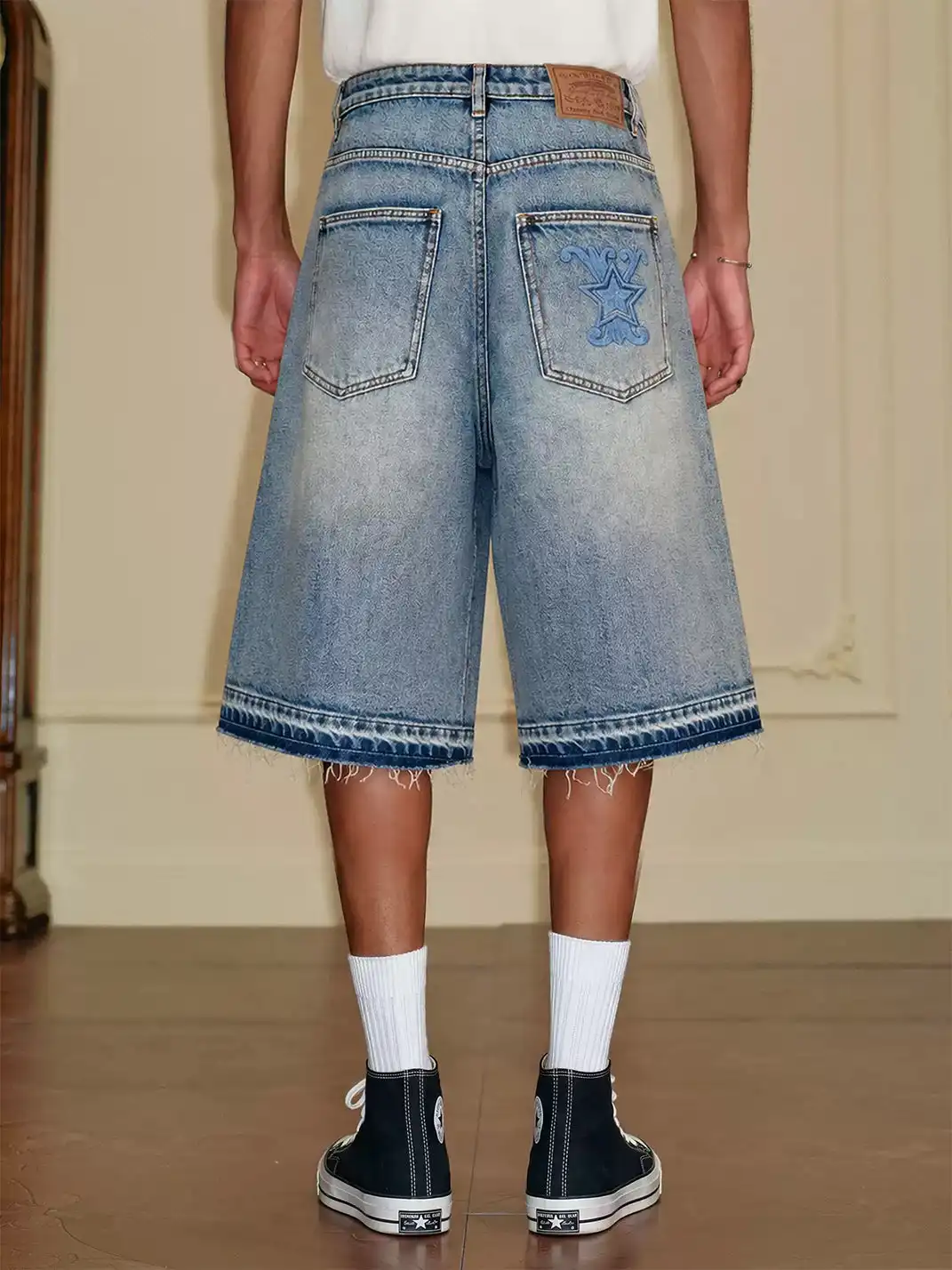 YADcrew | Vintage Star Rhinestone Washed Denim Shorts