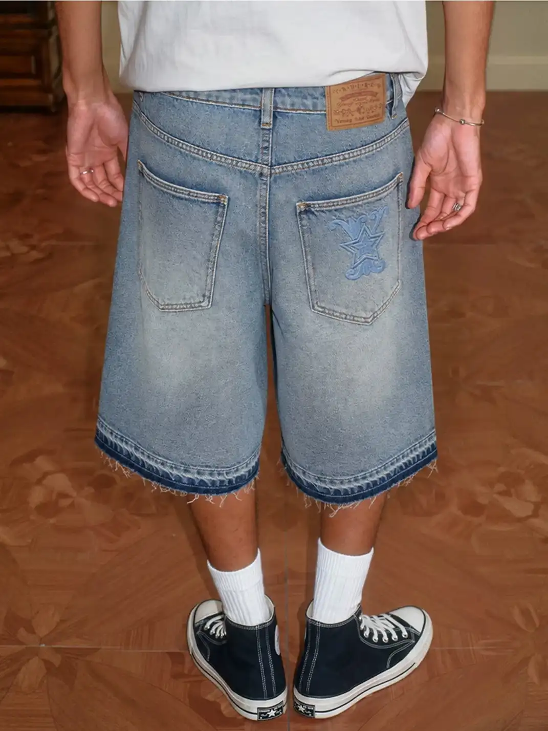 YADcrew | Vintage Star Rhinestone Washed Denim Shorts