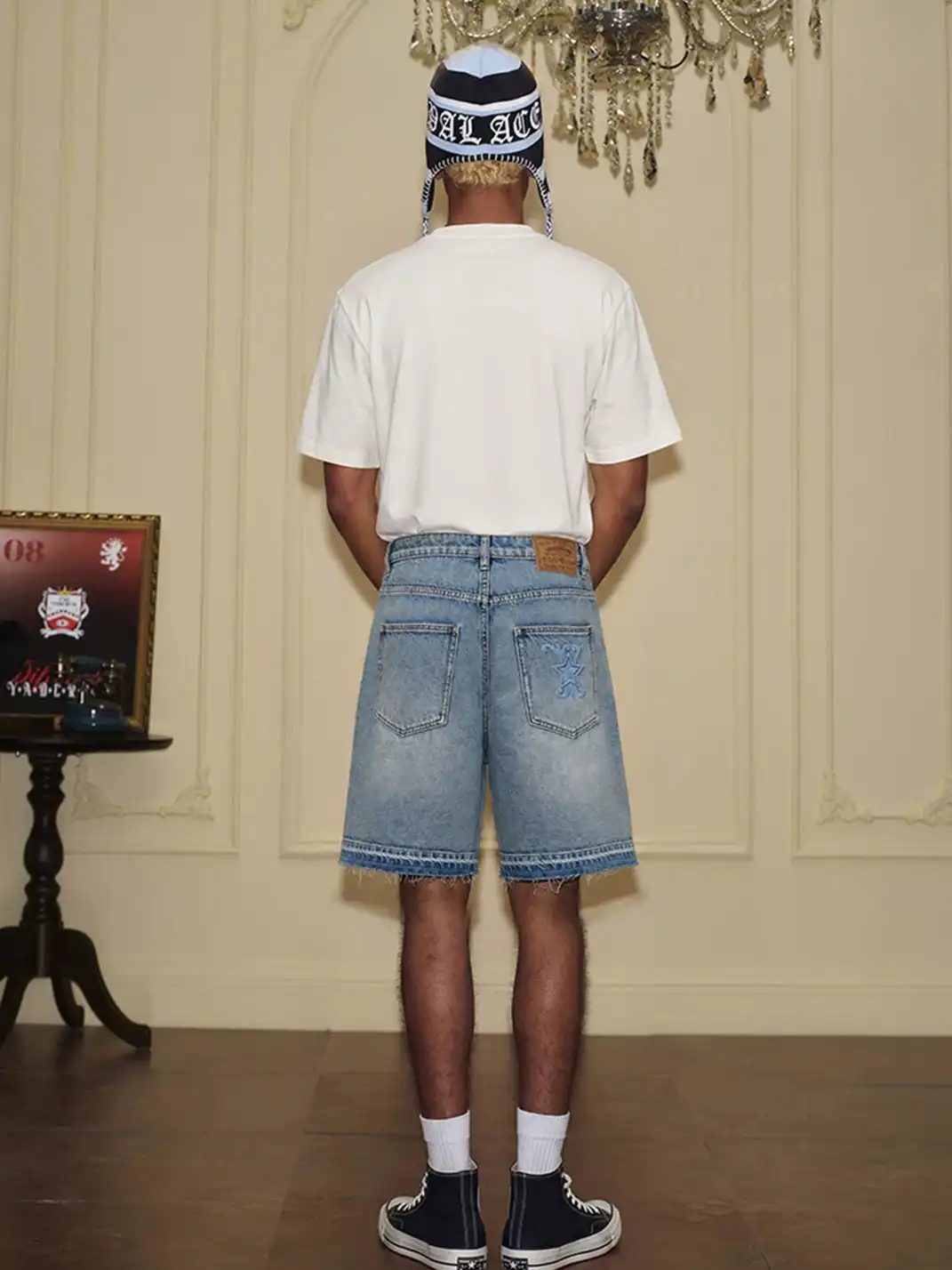 YADcrew | Vintage Star Rhinestone Washed Denim Shorts