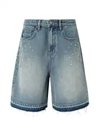 YADcrew | Vintage Star Rhinestone Washed Denim Shorts